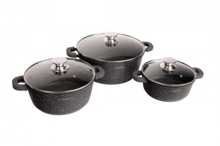 Set 3 cratite cu capac CF-DCS02, acoperire din marmura,32-36-40cm/8.6L-13.2L-17L,anti lipire [2]