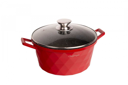 Set 3 cratite cu capac CF-DIAC03-RED, acoperire din marmura,20-24-28cm/2L-3.5L-5.7L, anti lipre [4]