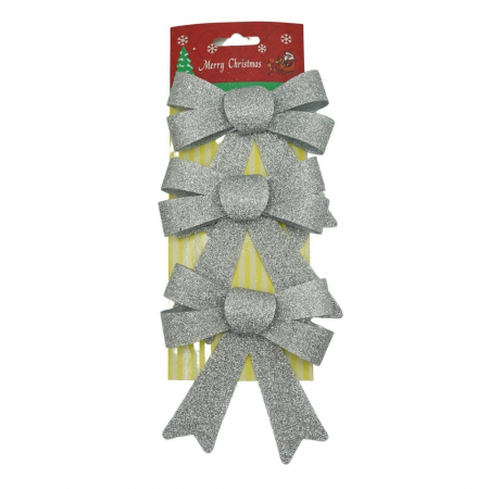 Decoratiuni, ornamente si articole Craciun - Set 3 fundite pentru brad, Argintii, cu sclipici, 10 x 11 cm, din poliester, Flippy