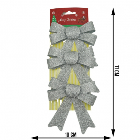 Set 3 fundite pentru brad, Argintii, cu sclipici, 10 x 11 cm, din poliester, Flippy [5]
