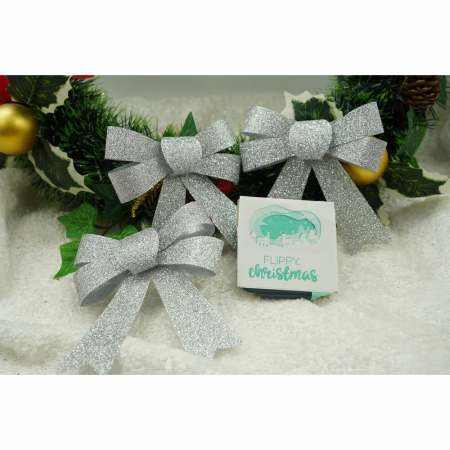 Set 3 fundite pentru brad, Argintii, cu sclipici, 10 x 11 cm, din poliester, Flippy [2]