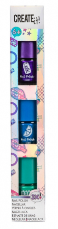 Jucarii, Copii & Bebe - Set 3 lacuri de unghii Poptastic pentru fetite, 10 ml, Mov, Albastru, Verde, Create It!
