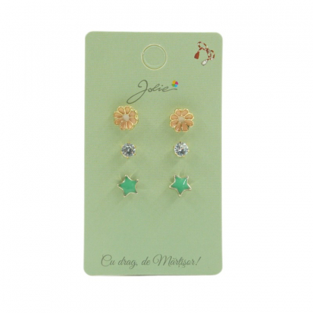 Bijuterii argint - Set 3 Perechi Cercei Floare, Stea, Piatra