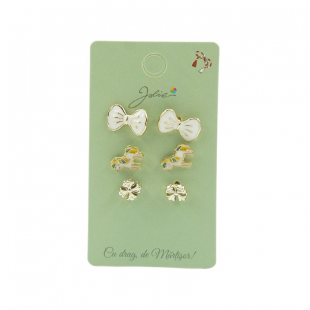 Bijuterii argint - Set 3 Perechi Cercei Fundita, Unicorn, Floare