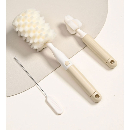 Set 3 Perii de Spalat Biberoane, Flippy, pentru Tetina, Biberon, Pai, Materiale Sigure, fara BPA, Curatare 360°, Bej [7]