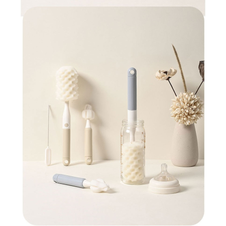 Set 3 Perii de Spalat Biberoane, Flippy, pentru Tetina, Biberon, Pai, Materiale Sigure, fara BPA, Curatare 360°, Gri [6]