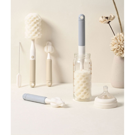 Set 3 Perii de Spalat Biberoane, Flippy, pentru Tetina, Biberon, Pai, Materiale Sigure, fara BPA, Curatare 360°, Gri [2]