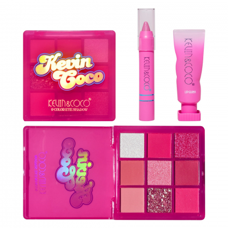 Set 3 Produse de Machiaj, KEVIN &amp;amp; COCO, Pink Hearted, 9 culori, 15.5 x 13 x 3.4 cm [7]