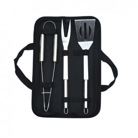 Ustensile de bucatarie - Set 3 Ustensile pentru Gratar, Flippy, din Otel Inoxidabil, Geanta Oxford, Argintiu