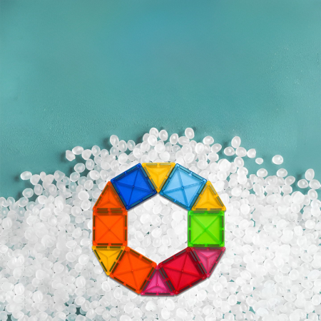 Set 32 Piese Magnetice de Constructie, Flippy, Piese 5.5 cm, Magnetic Tiles, Forme Geometrice, 3 Ani, ABS, Magnet, 20.5 x 14.5 x 12 cm, Multicolor [3]