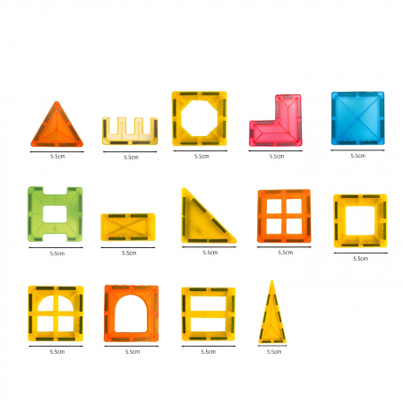 Set 32 Piese Magnetice de Constructie, Flippy, Piese 5.5 cm, Magnetic Tiles, Forme Geometrice, 3 Ani, ABS, Magnet, 20.5 x 14.5 x 12 cm, Multicolor [1]