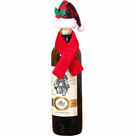 Sub 99 Lei - Lichidare Set 4 accesorii decorative pentru sticlele de vin, tematica Craciun, material textil/poliester, multicolor