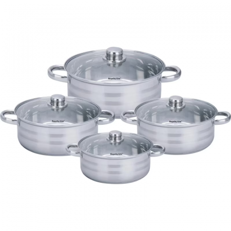 Pentru Casa si Camping - Set 4 cratite inox cu capac BM-3012, 24-26-28-30cm/4.5-5.8-7.4-9.2L