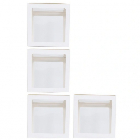 Articole petrecere - Set 4 Cutii pentru Baloane, Flippy, Model Simplu, Tematica Aniversare, Cuburi Decorative din Plastic, Accesorii pentru Petrecere, 30 x30 cm, Transparente Contur Alb