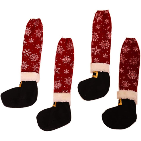 Sub 99 Lei - Set 4 decoratiuni tip soseta pentru scaune Flippy, tematica Craciun, material textil/poliester, 15 x 43 cm, rosu