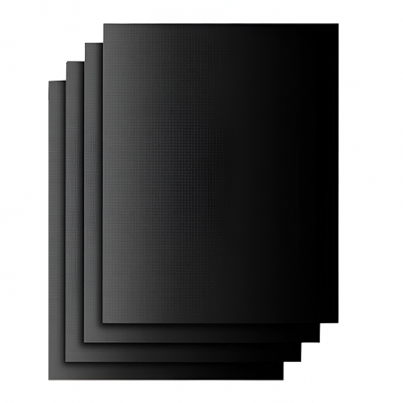 Aragaze, plite, piese butelii de voiaj - Set 4 Folii Antiaderente din Teflon, Flippy, Multifunctionale, Rezistente la Apa si Temperaturi Ridicate, pentru Gratar, Cuptor, BBQ Grill, 40x33 cm, Negru