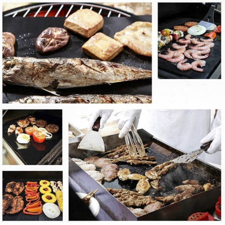 Set 4 Folii Antiaderente din Teflon, Flippy, Multifunctionale, Rezistente la Apa si Temperaturi Ridicate, pentru Gratar, Cuptor, BBQ Grill, 40x33 cm, Negru [5]