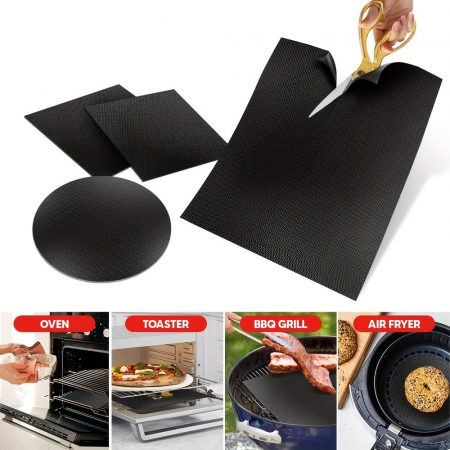 Set 4 Folii Antiaderente din Teflon, Flippy, Multifunctionale, Rezistente la Apa si Temperaturi Ridicate, pentru Gratar, Cuptor, BBQ Grill, 40x33 cm, Negru [9]