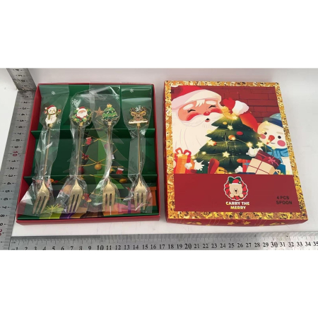 Set 4 Furculite, Flippy, Tema Craciun, Model Carry The Merry, 4 Modele, din Otel Inoxidabil, 19.5 x 16 x 2 cm, Multicolor [10]
