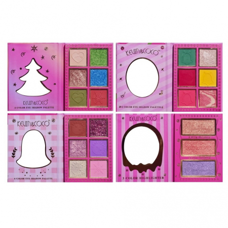 Ingrijire personala si Cosmetice - Set 4 Palete de Machiaj, KEVIN &amp; COCO, Christmas Jingle, 21 culori, 27.3 x 20.8 x 2.4 cm