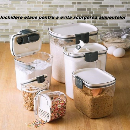 Set 4 Recipiente Depozitare Alimente, Flippy, pentru Organizare Bucatarie, cu Inchidere Ermetica, Transparent, Plastic fara BPA, Compatibile cu Masina de Spalat Vase, Diferite Dimensiuni, 350 ml, 1300 [1]
