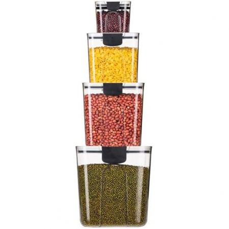 Set 4 Recipiente Depozitare Alimente, Flippy, pentru Organizare Bucatarie, cu Inchidere Ermetica, Transparent, Plastic fara BPA, Compatibile cu Masina de Spalat Vase, Diferite Dimensiuni, 350 ml, 1300 [7]