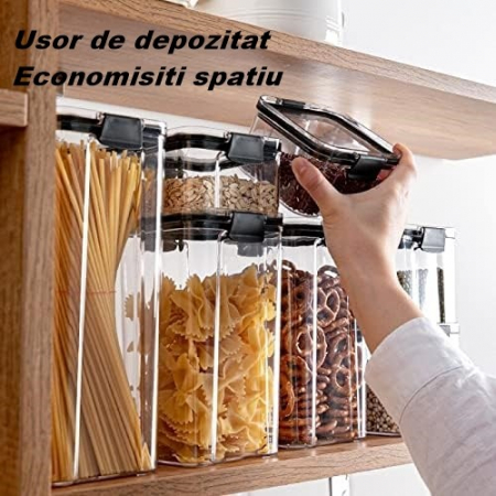 Set 4 Recipiente Depozitare Alimente, Flippy, pentru Organizare Bucatarie, cu Inchidere Ermetica, Transparent, Plastic fara BPA, Compatibile cu Masina de Spalat Vase, Diferite Dimensiuni, 350 ml, 1300 [2]
