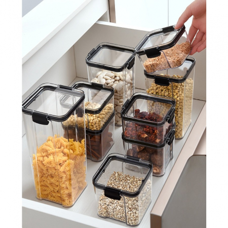 Set 4 Recipiente din Plastic, Flippy, pentru Alimente/Obiecte, Inchidere Ermetica, 1 x 460 ml, 2 x 700 ml, 1 x 1300 ml, Transparent [2]