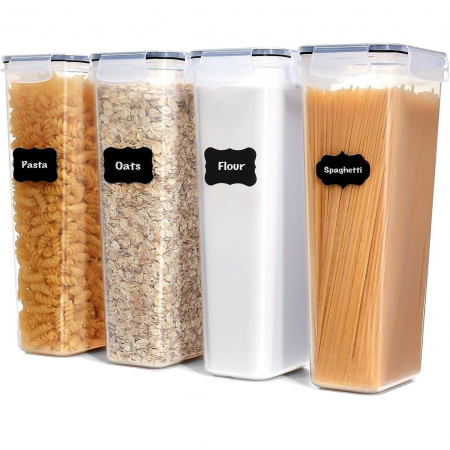 Bucatarie si electrocasnice - Set 4 Recipiente din Plastic, Flippy, pentru Alimente/Obiecte, Inchidere Ermetica, 4 x 2.8l, Transparent