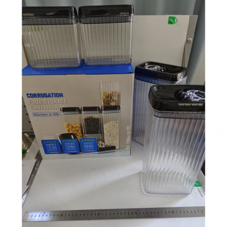 Set 4 Recipiente din Plastic, Flippy, pentru Alimente/Obiecte, Inchidere Ermetica, Textura Ondulata, 2 x 1.5l, 2 x 3.3 l, Transparent [14]