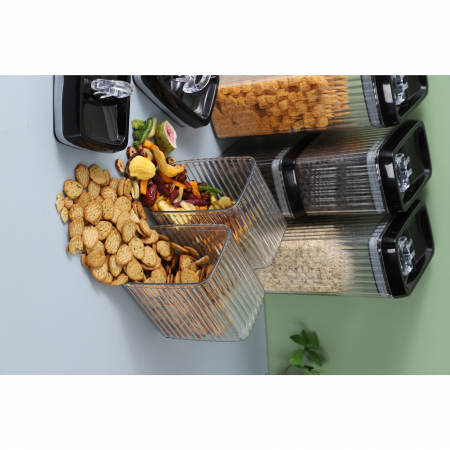 Set 4 Recipiente din Plastic, Flippy, pentru Alimente/Obiecte, Inchidere Ermetica, Textura Ondulata, 2 x 1.5l, 2 x 3.3 l, Transparent [10]