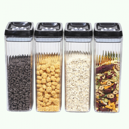 Set 4 Recipiente din Plastic, Flippy, pentru Alimente/Obiecte, Inchidere Ermetica, Textura Ondulata, 4 x 3.3 l, Transparent [1]