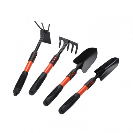 Gradina - Set 4 Unelte de Gradina Flippy, Maner extensibil, pentru Plantare Prelucrare Sol si Ingrijire Plante, Material otel carbon, negru