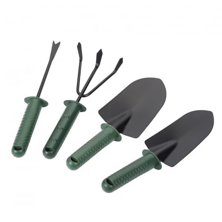 Gradina - Set 4 Unelte de Gradina Flippy, pentru Plantare Prelucrare Sol si Ingrijire Plante, Material PVC si cardboard, 25 x 8.5 cm, verde