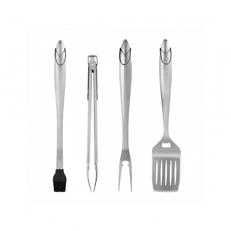 Bucatarie si electrocasnice - Set 4 ustensile pentru gratar Flippy, din otel inoxidabil, cu agatatoare, rezistente la temperaturi ridicate, argintiu