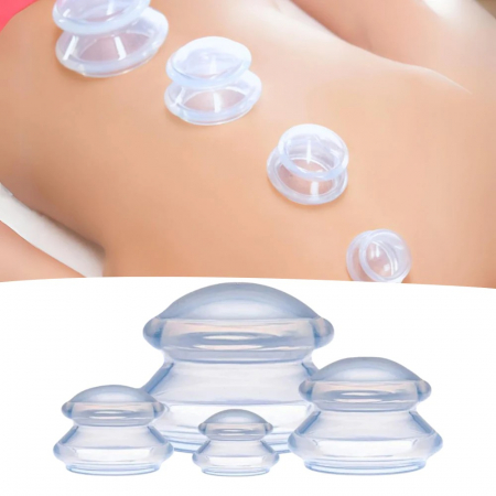 Set 4 Ventuze de Cupping, Flippy, Pentru Masaj Anticeluluitic, din Silicon, Alb Transparent [5]
