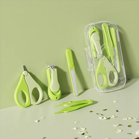 Set 4in1 de Ingrijire Unghii pentru Bebelusi, Flippy, Cutie de Depozitare Texturata, 0-6 Ani, 13.6x8x2 cm, Verde [2]