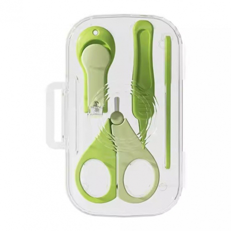 Jucarii, Copii & Bebe - Set 4in1 de Ingrijire Unghii pentru Bebelusi, Flippy, Cutie de Depozitare Texturata, 0-6 Ani, 13.6x8x2 cm, Verde