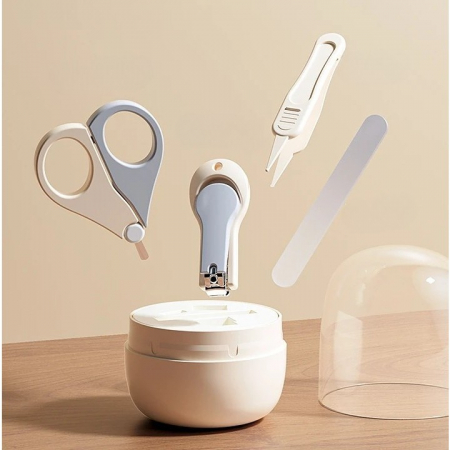 Set 4in1 de Ingrijire Unghii pentru Bebelusi, Flippy, Cutie de Depozitare Tip Borcan, 0-6 Ani, 10 x 7 x 6 cm, Alb/Gri [4]