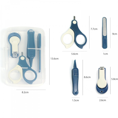 * LICHIDARE STOC * Set 4in1 de Ingrijire Unghii pentru Bebelusi, Flippy, Cutie de Depozitare Transparenta, 0-6 Ani, 13.6x8x2 cm, Albastru Marin - [2]
