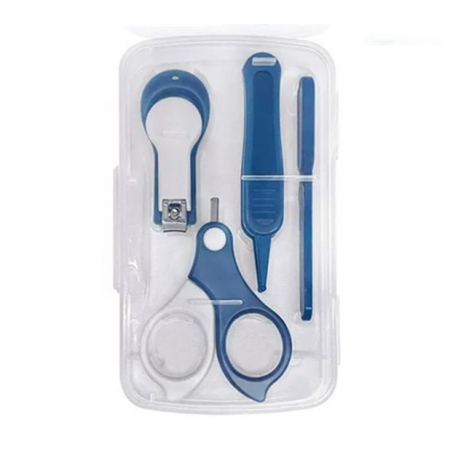 Jucarii, Copii & Bebe - Set 4in1 de Ingrijire Unghii pentru Bebelusi, Flippy, Cutie de Depozitare Transparenta, 0-6 Ani, 13.6x8x2 cm, Albastru Marin