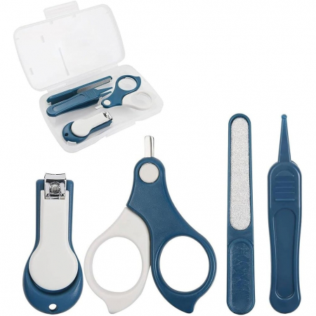 Lichidare de stoc Set 4in1 de Ingrijire Unghii pentru Bebelusi, Flippy, Cutie de Depozitare Transparenta, 0-6 Ani, 13.6x8x2 cm, Albastru Marin [5]