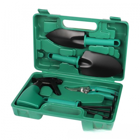 Gradina - Set 5 accesorii pentru gradinarit Flippy, geanta depozitare inclusa, otel inoxidabil, 18.5 x 29.5 cm, verde
