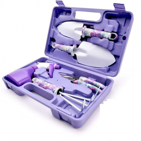 Gradina - Set 5 accesorii pentru gradinarit Flippy, geanta depozitare inclusa, otel inoxidabil, 38 x 29 cm, mov