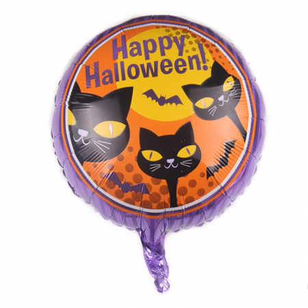 Set 5 Baloane din Folie Metalizata, Flippy, Figurine, Tema Halloween, Pai Inclus, Ambalaj Individual, Umflare cu Aer sau Heliu, Figurina Pisica 65x49 cm, Stelute si Cerculete 45 cm, Negru [2]