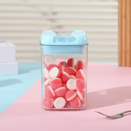 Set 5 Cutii de Depozitare Alimente, Flippy, 1 x 500ml, 2 x 800ml, 1 x 1200ml, 1 x 1900ml, Capac Albastru, din PP+PET, Inchidere Ermetica, Transparent [6]