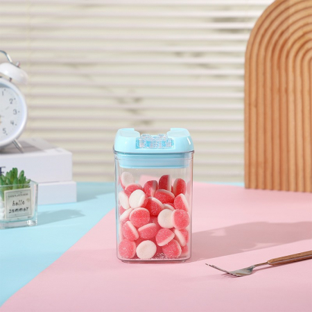 Set 5 Cutii de Depozitare Alimente, Flippy, 1 x 500ml, 2 x 800ml, 1 x 1200ml, 1 x 1900ml, Capac Albastru, din PP+PET, Inchidere Ermetica, Transparent [1]