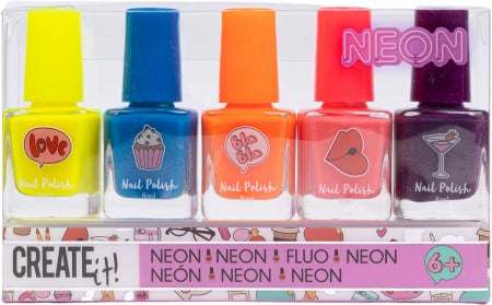 Jucarii, Copii & Bebe - Set 5 lacuri de unghii Neon pentru fetite Create It!