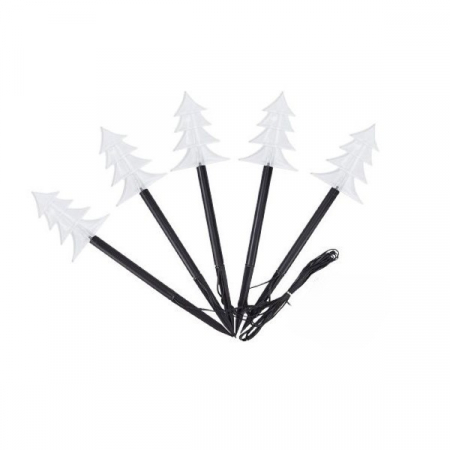 Decoratiuni, ornamente si articole Craciun - Set 5 Lampi LED cu baterii, de exterior Model Brad, pentru gradina, Flippy, 35.5 cm, Alb Cald