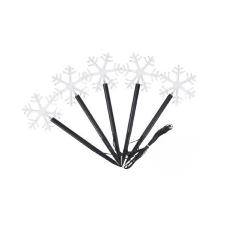 Pentru Casa si Camping - Set 5 Lampi LED cu baterii, de exterior Model Fulg de nea, pentru gradina, Flippy, 35.5 cm, Alb Cald